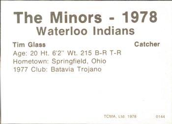 1978 TCMA Waterloo Indians #11 Tim Glass Back