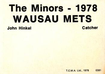 1978 TCMA Wausau Mets #0381 John Hinkel Back