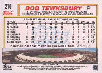 2013 Topps Archives #210 Bob Tewksbury Back