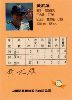 1992 CPBL All-Star Players #R09 Wu-Shiung Huang Back