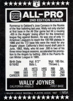1987 Burger King All-Pro #11 Wally Joyner Back
