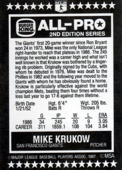 1987 Burger King All-Pro #12 Mike Krukow Back