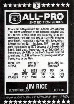 1987 Burger King All-Pro #16 Jim Rice Back