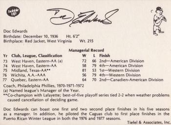 1978 Tiefel & Associates Denver Bears #NNO Doc Edwards Back