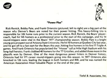 1978 Tiefel & Associates Denver Bears #NNO Frank Ortenzio / Bobby Pate / Rick Renick Back