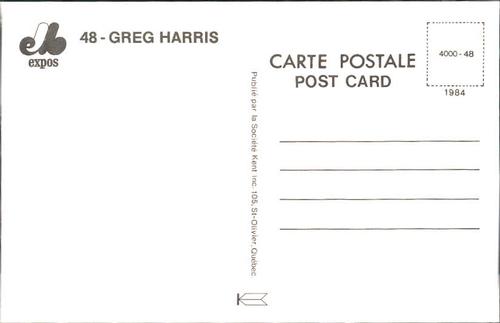1984 Montreal Expos Postcards #NNO Greg Harris Back