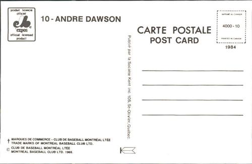 1984 Montreal Expos Postcards #NNO Andre Dawson Back