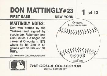 1990 The Colla Collection Limited Edition Don Mattingly #1 Don Mattingly Back