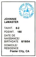 1982 All-Star Game Program Inserts #NNO Johnnie LeMaster Back