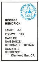 1982 All-Star Game Program Inserts #NNO George Hendrick Back