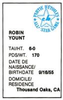 1982 All-Star Game Program Inserts #NNO Robin Yount Back