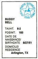 1982 All-Star Game Program Inserts #NNO Buddy Bell Back