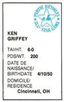 1982 All-Star Game Program Inserts #NNO Ken Griffey Back
