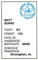 1982 All-Star Game Program Inserts #NNO Britt Burns Back