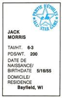 1982 All-Star Game Program Inserts #NNO Jack Morris Back