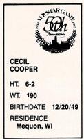 1983 All-Star Game Program Inserts #NNO Cecil Cooper Back