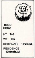 1983 All-Star Game Program Inserts #NNO Todd Cruz Back