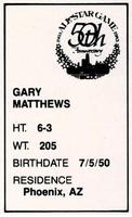 1983 All-Star Game Program Inserts #NNO Gary Matthews Back