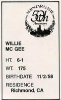 1983 All-Star Game Program Inserts #NNO Willie McGee Back