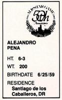 1983 All-Star Game Program Inserts #NNO Alejandro Pena Back
