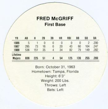 1989 Cadaco Discs #NNO Fred McGriff Back