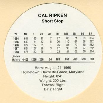 1989 Cadaco Discs #NNO Cal Ripken Back
