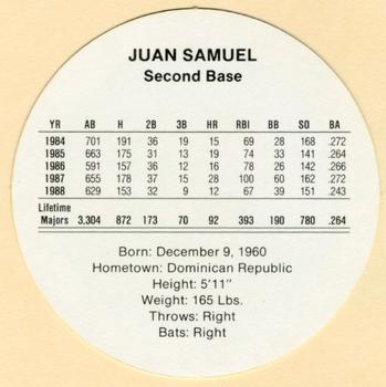 1989 Cadaco Discs #NNO Juan Samuel Back