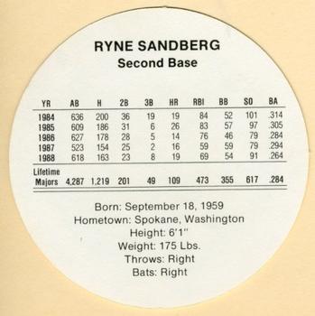 1989 Cadaco Discs #NNO Ryne Sandberg Back