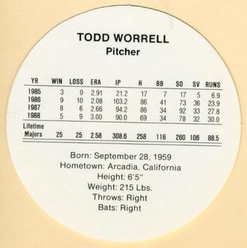 1989 Cadaco Discs #NNO Todd Worrell Back