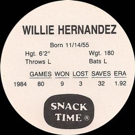 1985 Cain's Detroit Tigers Discs #NNO Willie Hernandez Back