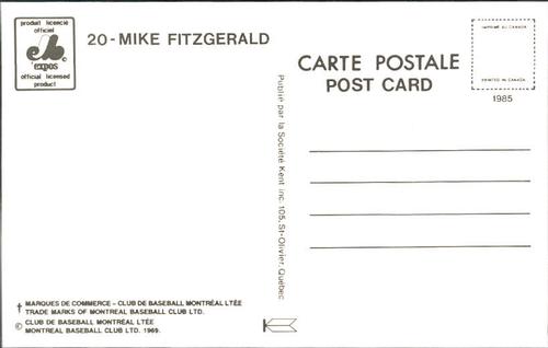 1985 Montreal Expos Postcards #NNO Mike Fitzgerald Back
