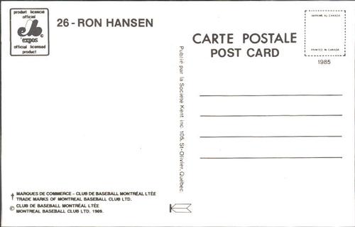 1985 Montreal Expos Postcards #NNO Ron Hansen Back