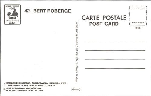1985 Montreal Expos Postcards #NNO Bert Roberge Back