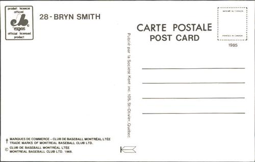 1985 Montreal Expos Postcards #NNO Bryn Smith Back