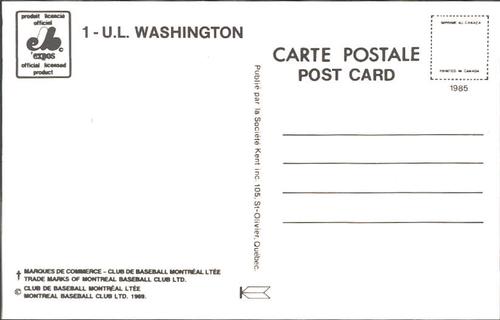 1985 Montreal Expos Postcards #NNO U.L. Washington Back