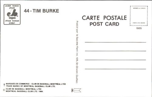 1985 Montreal Expos Postcards #NNO Tim Burke Back