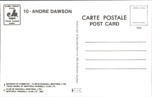 1985 Montreal Expos Postcards #NNO Andre Dawson Back