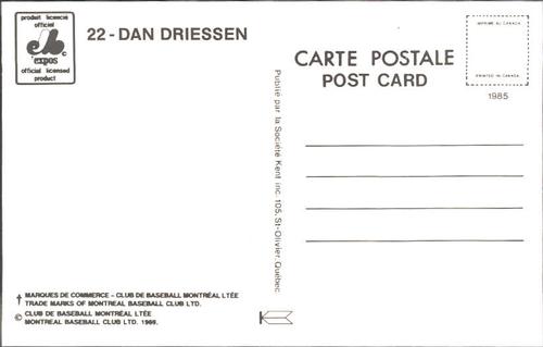 1985 Montreal Expos Postcards #NNO Dan Driessen Back