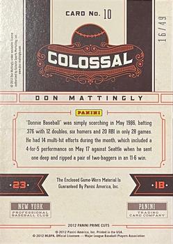 2012 Playoff Prime Cuts - Colossal Memorabilia #10 Don Mattingly Back