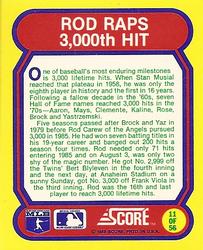 1988 Score - Magic Motion: Great Moments in Baseball #11 Rod Carew: 08/04/1985 Back