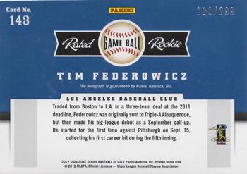 2012 Panini Signature Series - Rookies Game Ball Signatures #143 Tim Federowicz Back