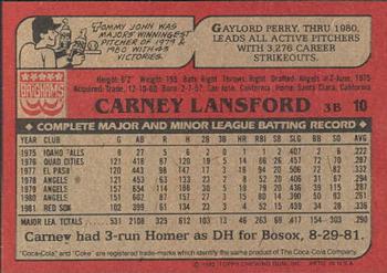 1982 Topps Brigham's/Coca-Cola Boston Red Sox #10 Carney Lansford Back
