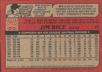 1982 Topps Brigham's/Coca-Cola Boston Red Sox #17 Jim Rice Back