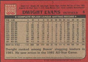 1982 Topps Brigham's/Coca-Cola Boston Red Sox #6 Dwight Evans Back
