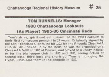 1989 Chattanooga Lookouts Legends II #25 Tom Runnells Back