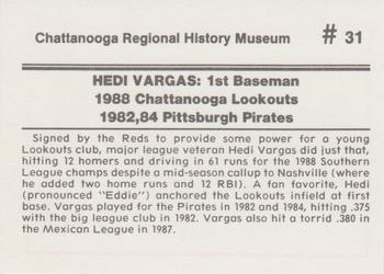 1989 Chattanooga Lookouts Legends II #31 Hedi Vargas Back