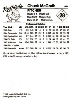 1989 Louisville Redbirds #28 Chuck McGrath Back