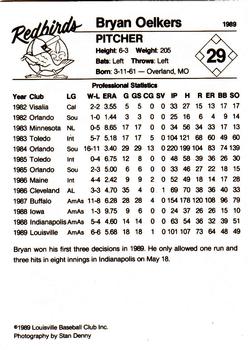 1989 Louisville Redbirds #29 Bryan Oelkers Back