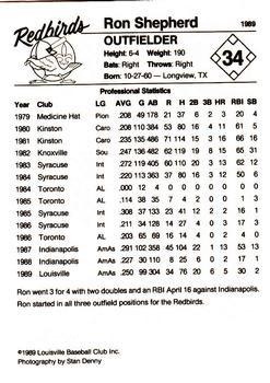 1989 Louisville Redbirds #34 Ron Shepherd Back