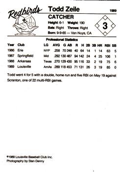 1989 Louisville Redbirds #3 Todd Zeile - At bat Back